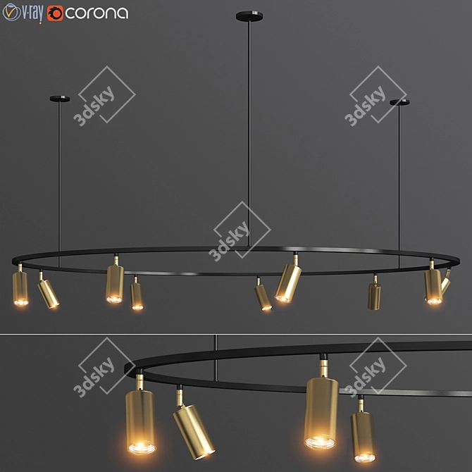 Industrial Brass Glass Pendant Lamp - Lino Round Spotlight 3D model image 1