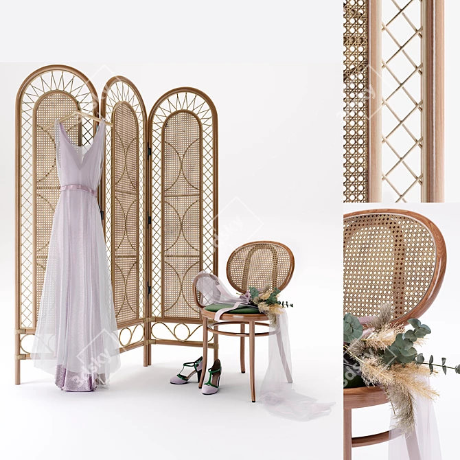 Bride's Dream Set: Chair & Rattan Screen  3D model image 1