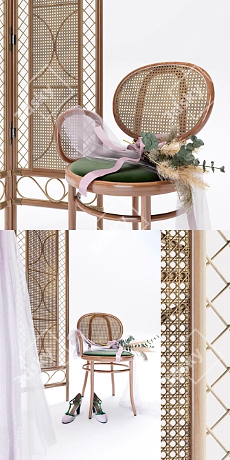 Bride's Dream Set: Chair & Rattan Screen  3D model image 2