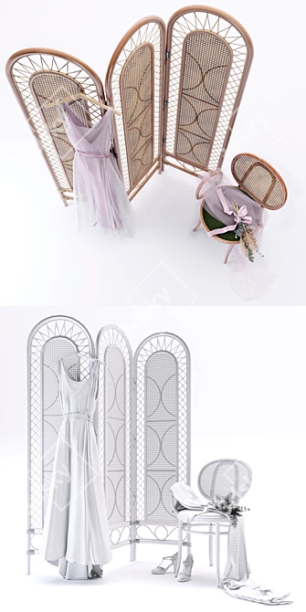 Bride's Dream Set: Chair & Rattan Screen  3D model image 3