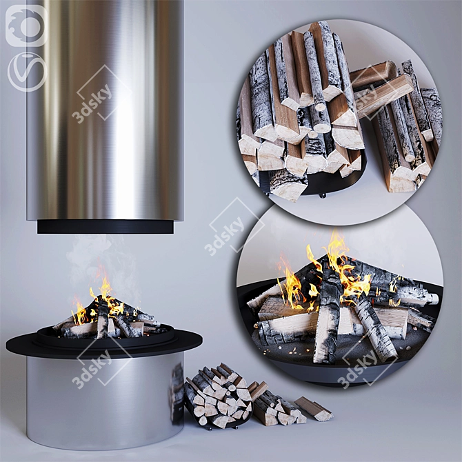 Modern Stylish Island Fireplace 3D model image 1