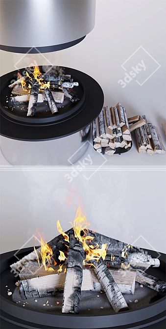 Modern Stylish Island Fireplace 3D model image 2