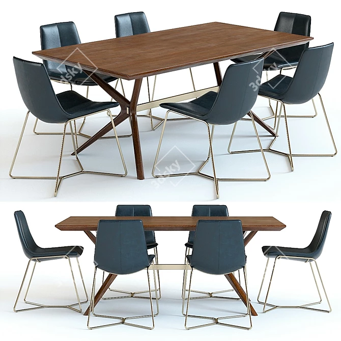 West Elm Wright Table and Slope Chairs 3D Set 3D model image 1