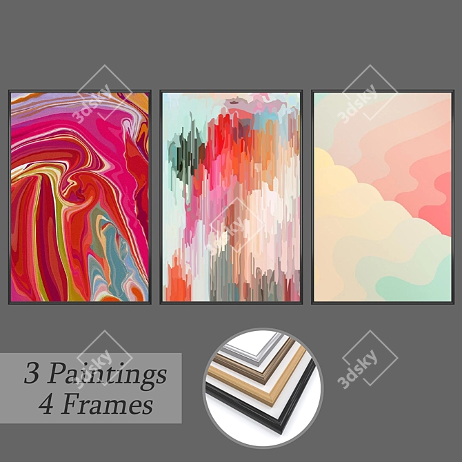 Wall Art Set No 737: 3 Paintings, 4 Frame Options 3D model image 1