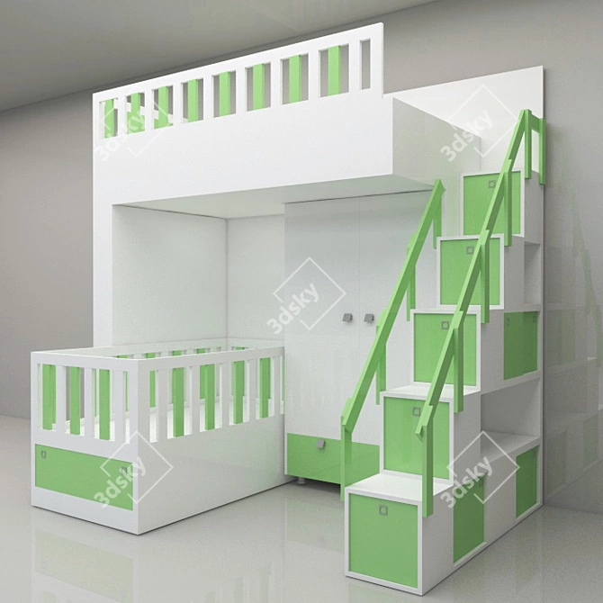 Multipurpose Children Bed - Save Space 3D model image 1