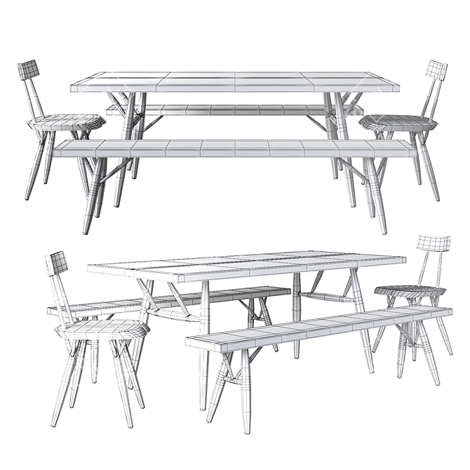 Modern Artek Pirkka Collection: Table, Chair, Bench 3D model image 3