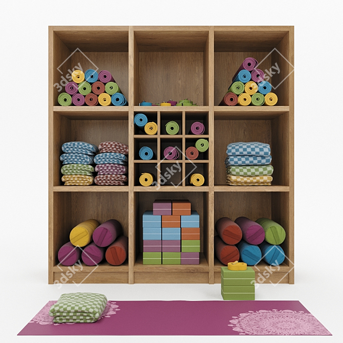 Yoga Storage Rack: Colorful & Monochrome Options 3D model image 1