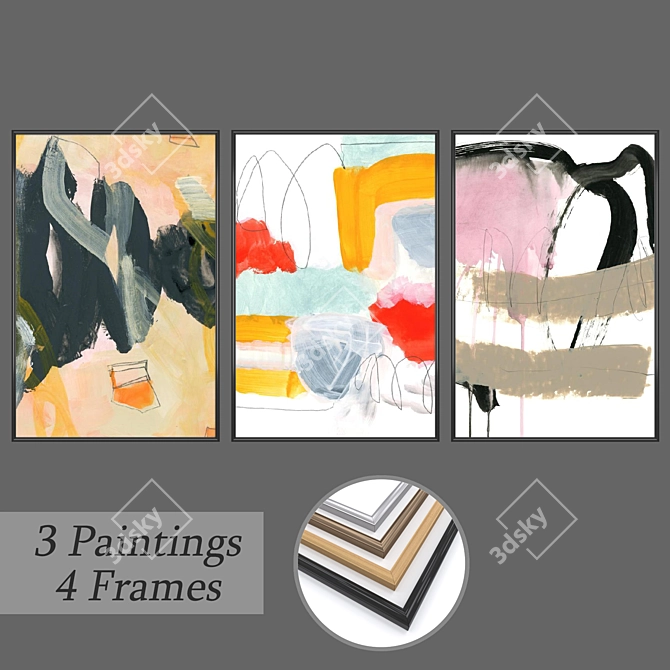 Artistic Framed Wall Painting Set 3D model image 1