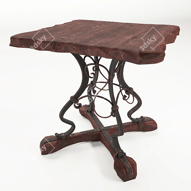 Forged Oak Table: Unique Design 3D model image 1