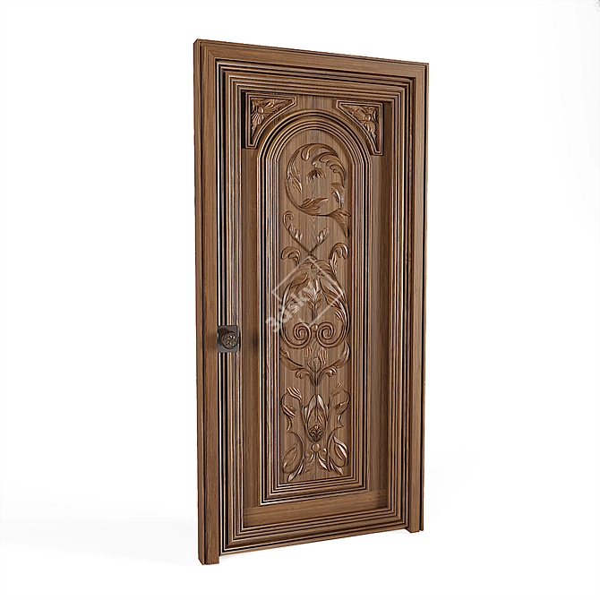  Rustic Oak Wood Door 3D model image 1