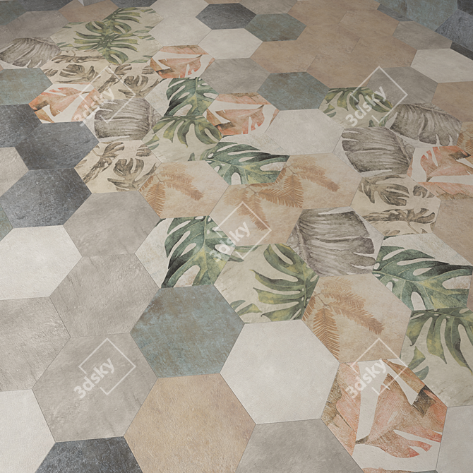 Exotic Jungle Hexagon Tiles 3D model image 3