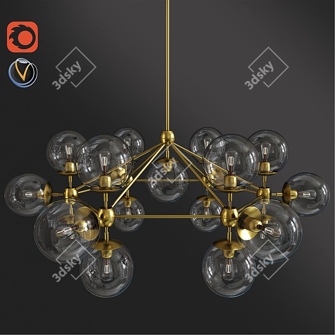 Modo 6-Sided Chandelier: Elegant 19-Globe Design 3D model image 1