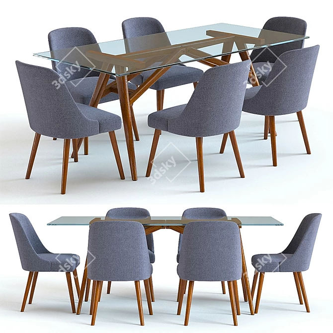 West Elm Jensen Table & Chairs: Mid-Century Modern Set 3D model image 1