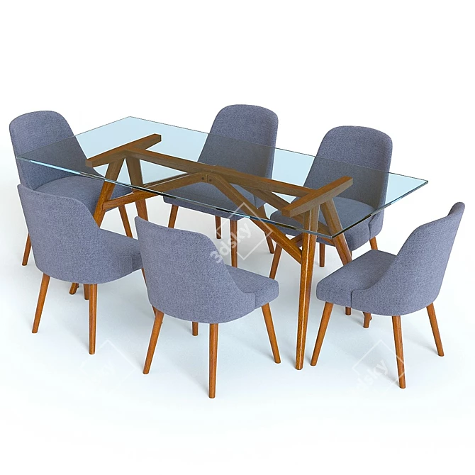 West Elm Jensen Table & Chairs: Mid-Century Modern Set 3D model image 2