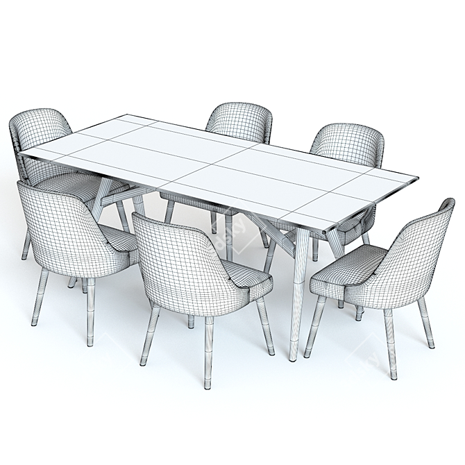 West Elm Jensen Table & Chairs: Mid-Century Modern Set 3D model image 3