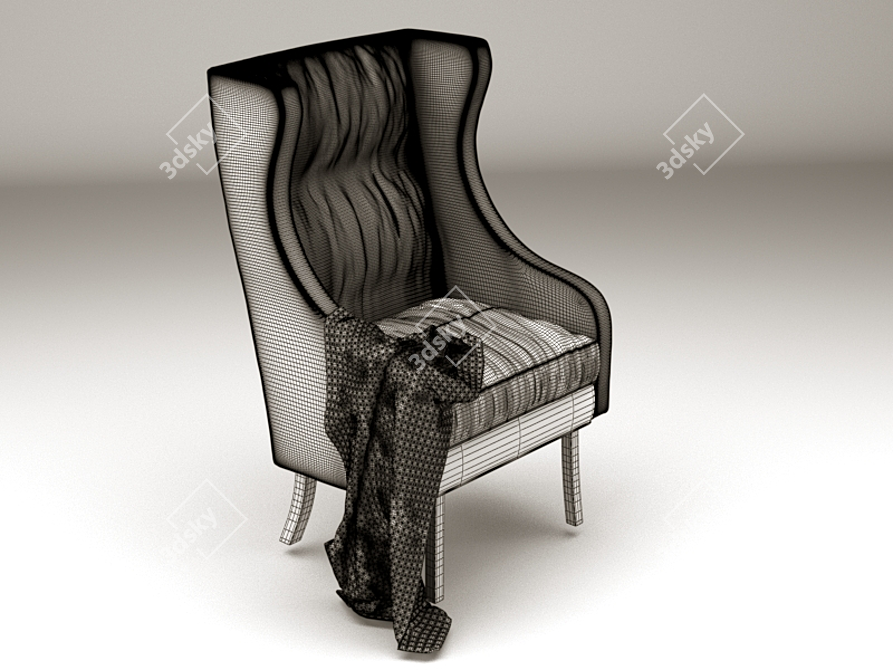 Elegant Black Leather Wingback Chair 3D model image 3