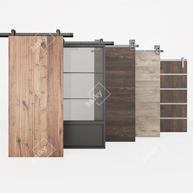 Rustic Aspen Barn Door Set 3D model image 1