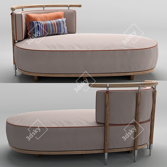 Marine-Inspired Teak Chaise Longue 3D model image 1