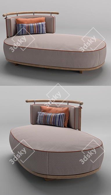 Marine-Inspired Teak Chaise Longue 3D model image 2