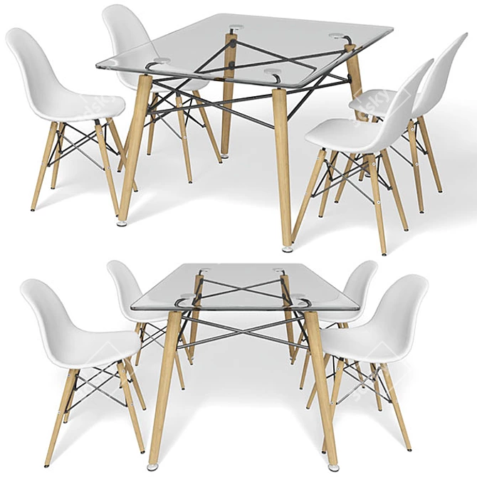 Modern Eames DSW Table & Chair Set 3D model image 1