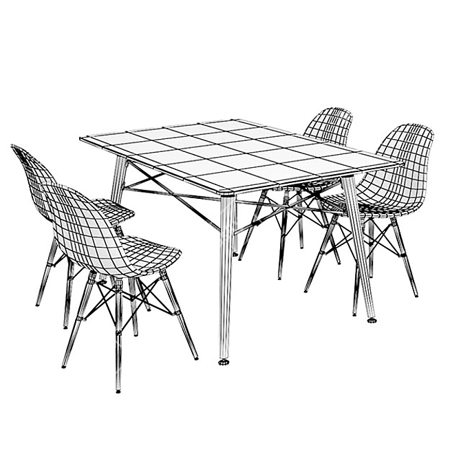 Modern Eames DSW Table & Chair Set 3D model image 2