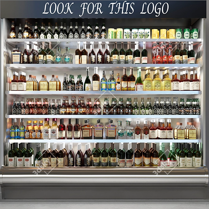 Supermarket Beverage Cooler: Cocktails, Juice, Water, Beer 3D model image 1