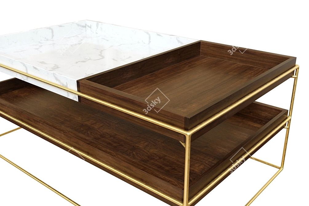 Stylish Marble & Metallic Coffee Table 3D model image 2