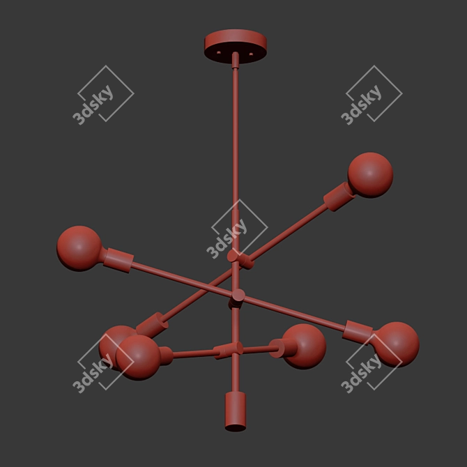 Modern Brass and Glass 6-Light Chandelier 3D model image 2