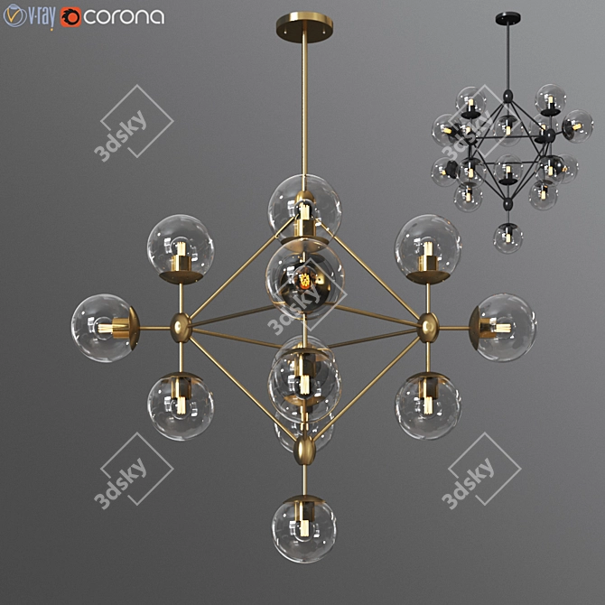 Modern Brass Sputnik Chandelier 3D model image 1