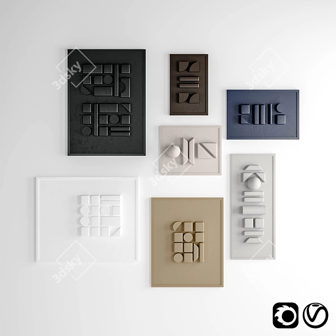 Elegant Gypsum Geometric Frame Set 3D model image 1