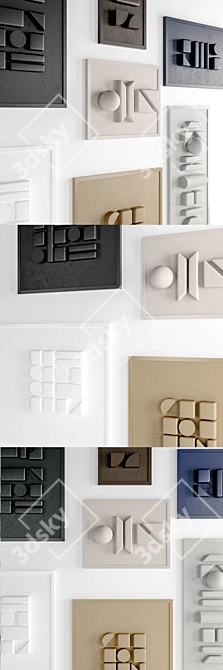 Elegant Gypsum Geometric Frame Set 3D model image 2