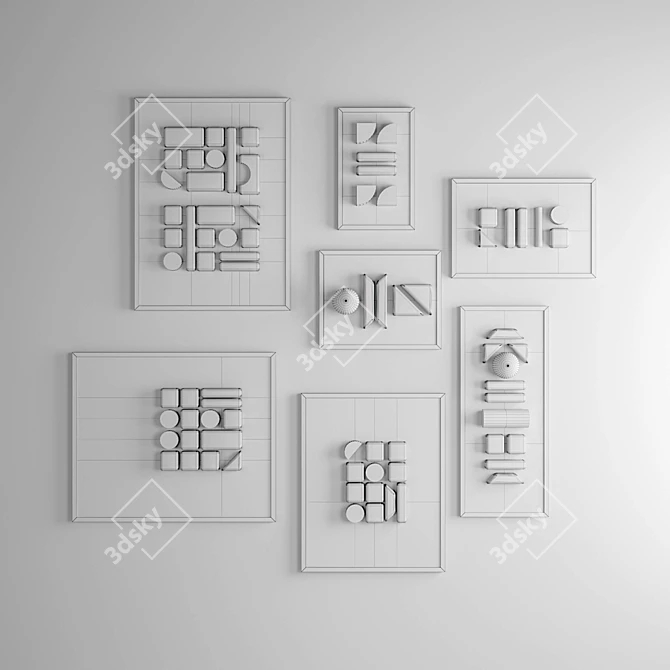 Elegant Gypsum Geometric Frame Set 3D model image 3