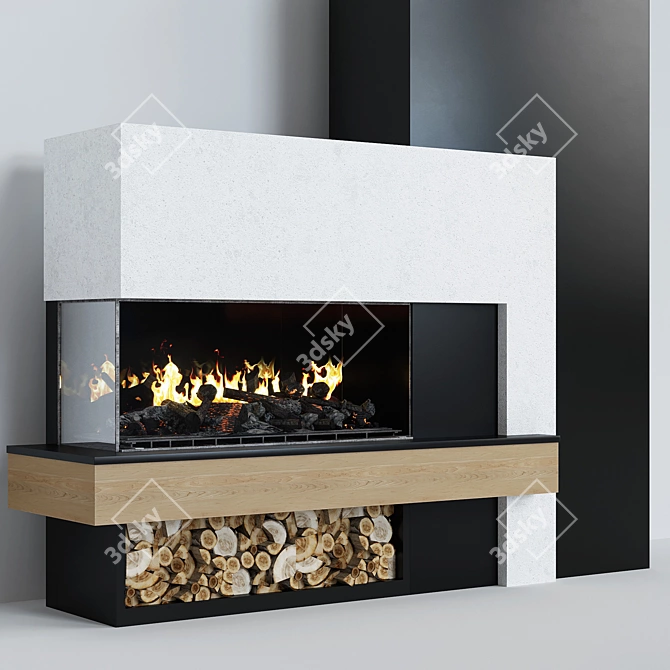Sleek Fire Hearth with Wood Rack 3D model image 1