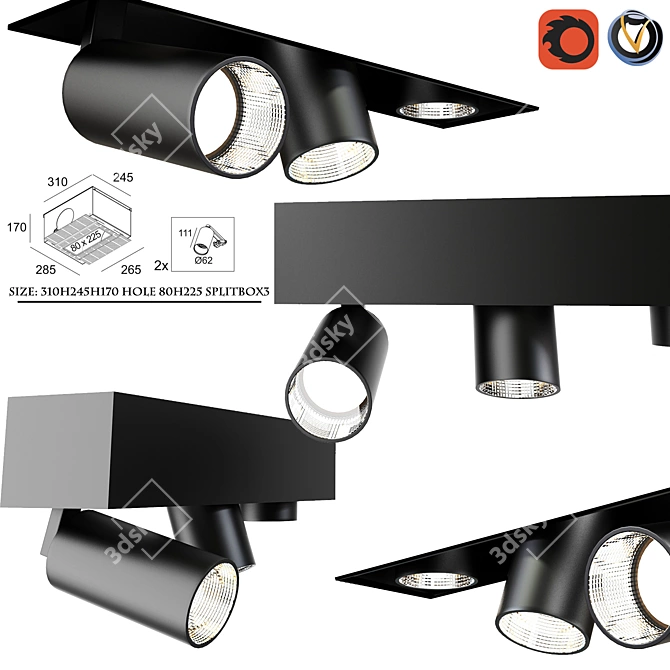 Delta Light SPLITBOX: Swivel Spot Recessed Lamp 3D model image 1