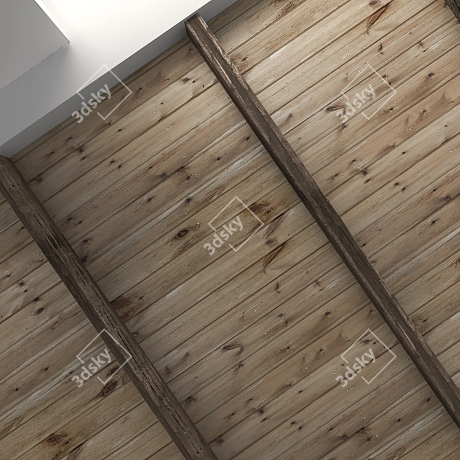 Rustic Wooden Ceiling with Beams 3D model image 2