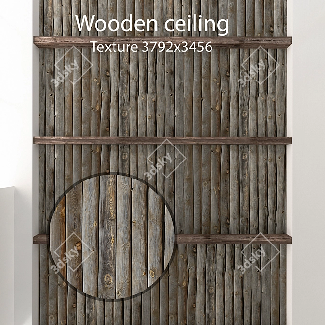 Rustic Wood Beam Ceiling 3D model image 1