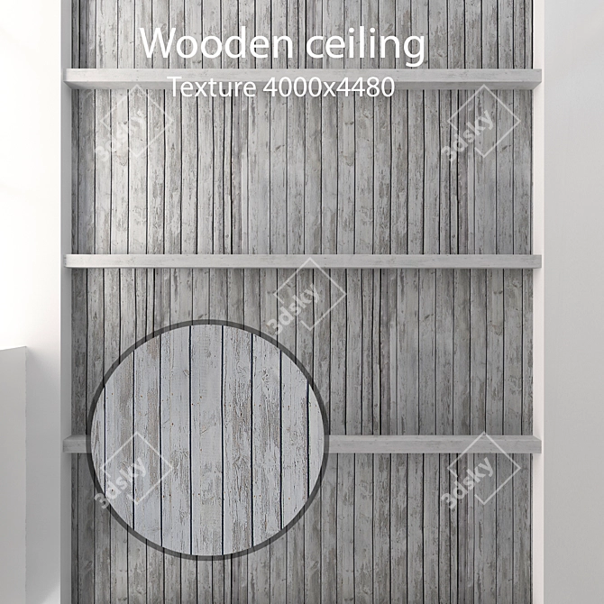 Title: Rustic Wooden Ceiling with Beam Detail 3D model image 1