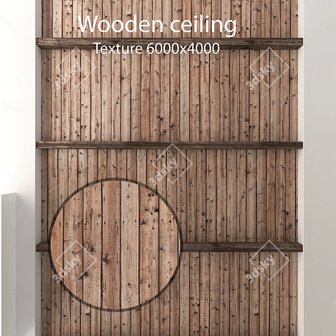 Rustic Wood Ceiling with Beams 3D model image 1