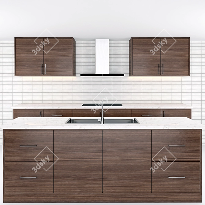 Modern Wooden Kitchen: Elegant and Functional 3D model image 1