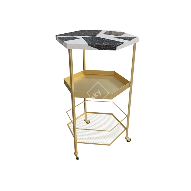 Golden Elegance Ceramic Bar Cart 3D model image 1