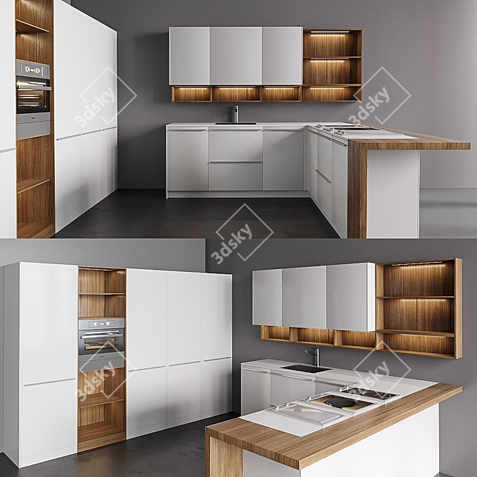 Modern Kitchen LEICHT BONDI with Miele Equipment 3D model image 1