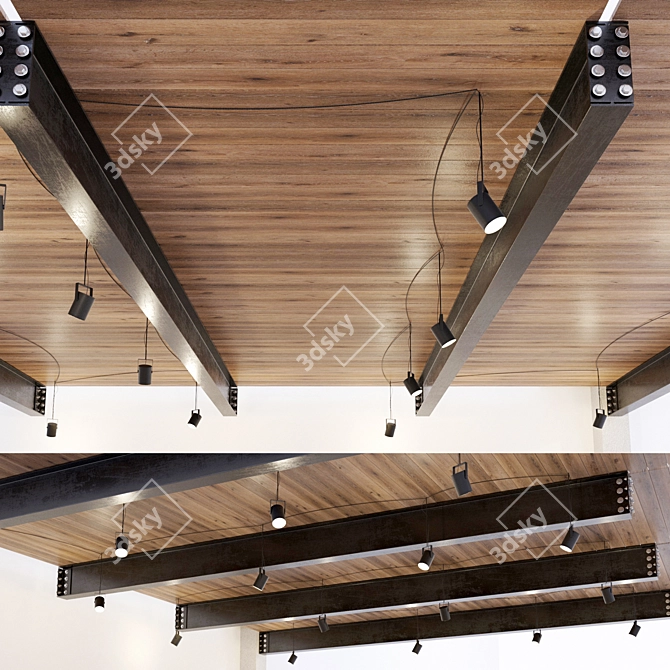 Title: Elegant Wood-Clad Metal Ceiling 3D model image 1