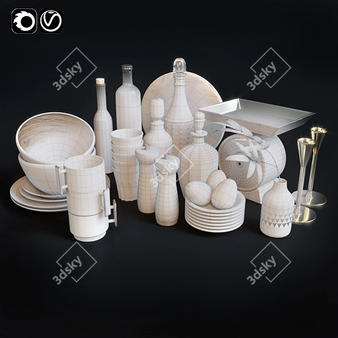 Sleek Kitchen Essentials Set 3D model image 2