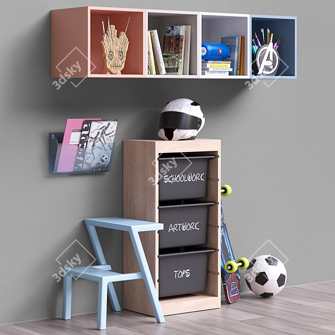 Compact Furniture Set with Kids Accessories 3D model image 2