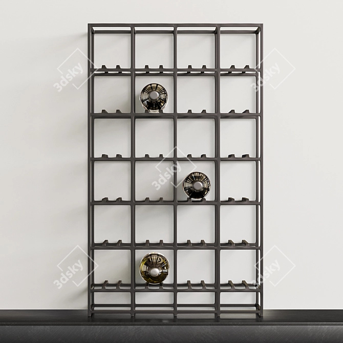 Industrial Iron Wine Rack: 3-Bottle Holder 3D model image 3