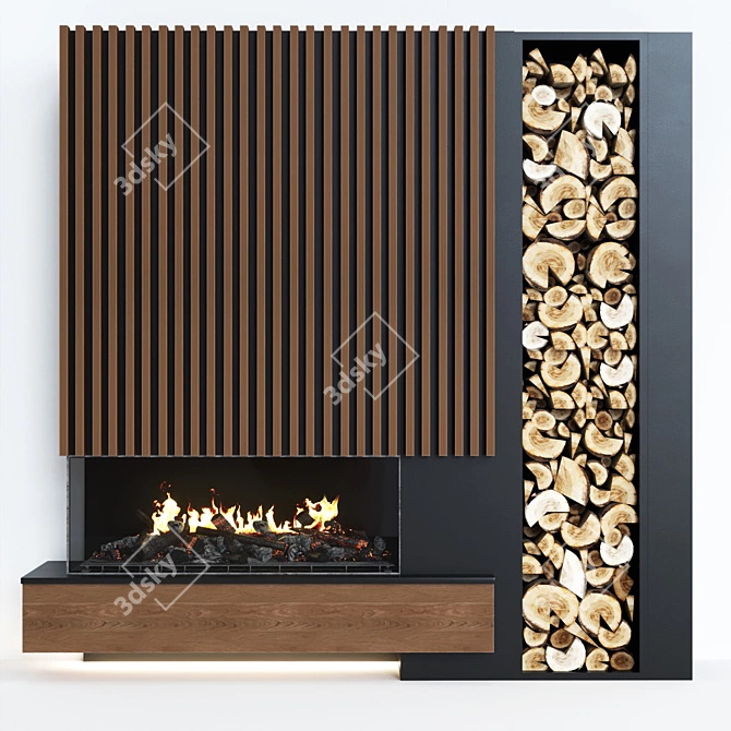Sleek Fire Element: Modern Fireplace 3D model image 2