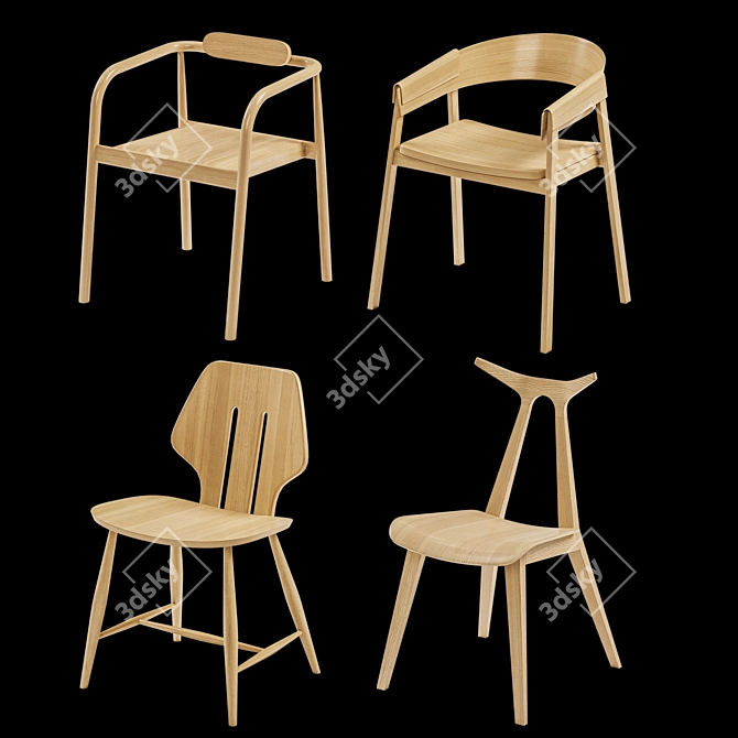 Sleek Wood Dining Chairs 3D model image 1