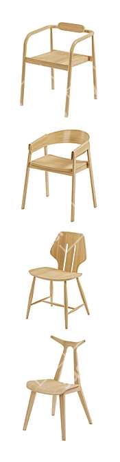 Sleek Wood Dining Chairs 3D model image 2