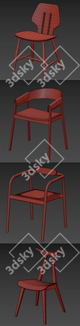 Sleek Wood Dining Chairs 3D model image 3