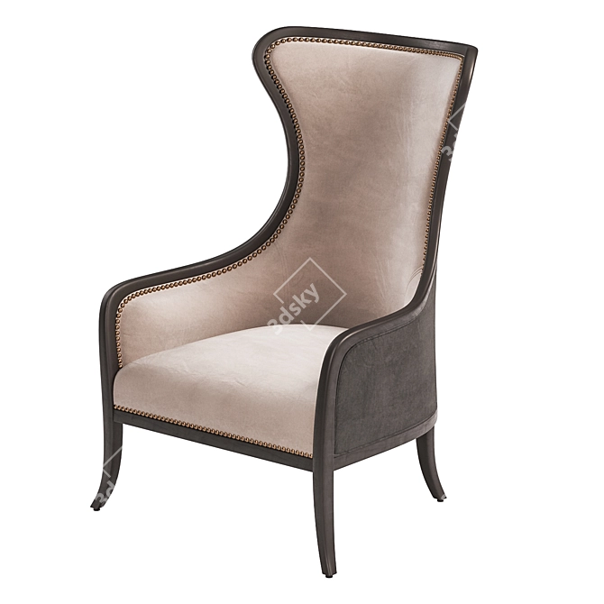 Zander Wing Chair: Elegant Linen Upholstery & Handapplied Weathered Black Finish 3D model image 1